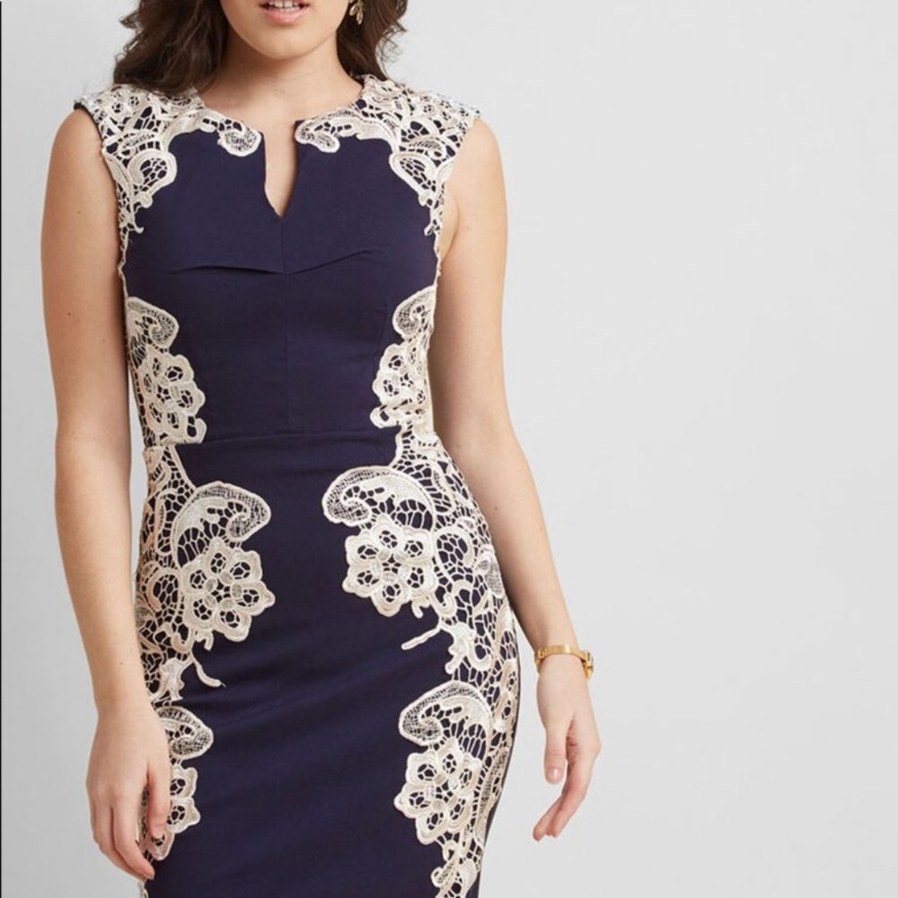 Modcloth Lakeside Libations Navy and Lace Dress